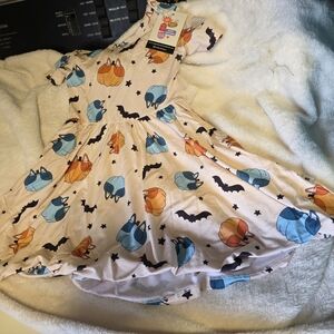 Kids Halloween Dress with Pumpkins and Bats